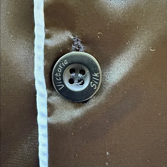 Black Silk Button-Up Pajama Top White Piping Short Sleeve Sophisticated Sz L - Picture 6 of 8